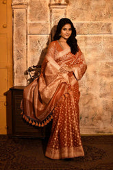 Coral Peach Banarasi Tissue Handloom Saree